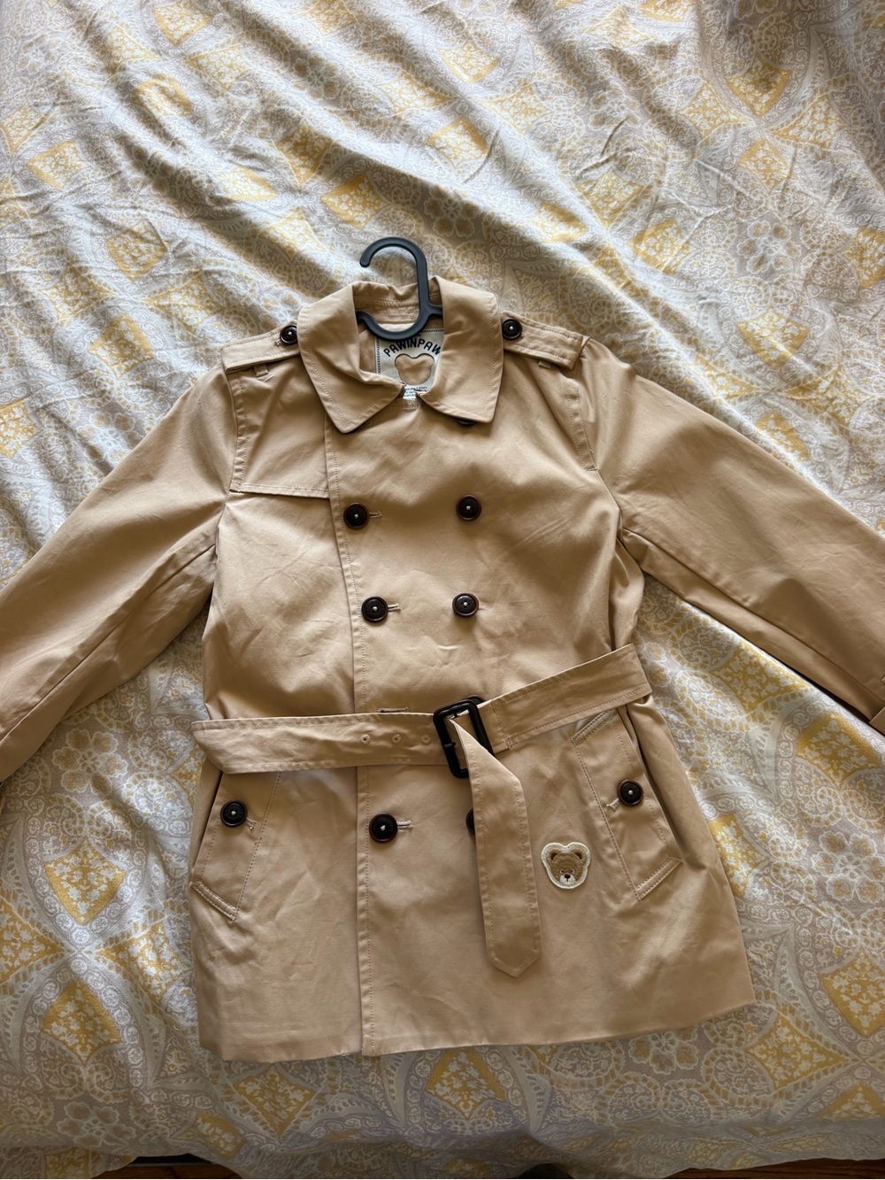 Paw-in-paw Children's Tan Double-Breasted Trench Coat with Belt